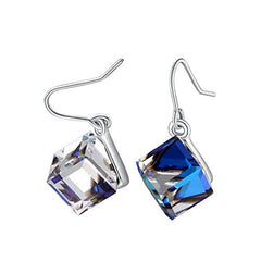 Heart Of Ocean Blue Drop Earrings with Swarovski Cube Crystal Simulated Diamond CZ Stud Earrings